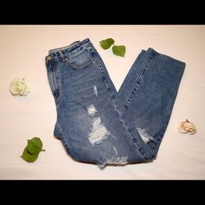 Bleach Wash Straight Leg Jeans